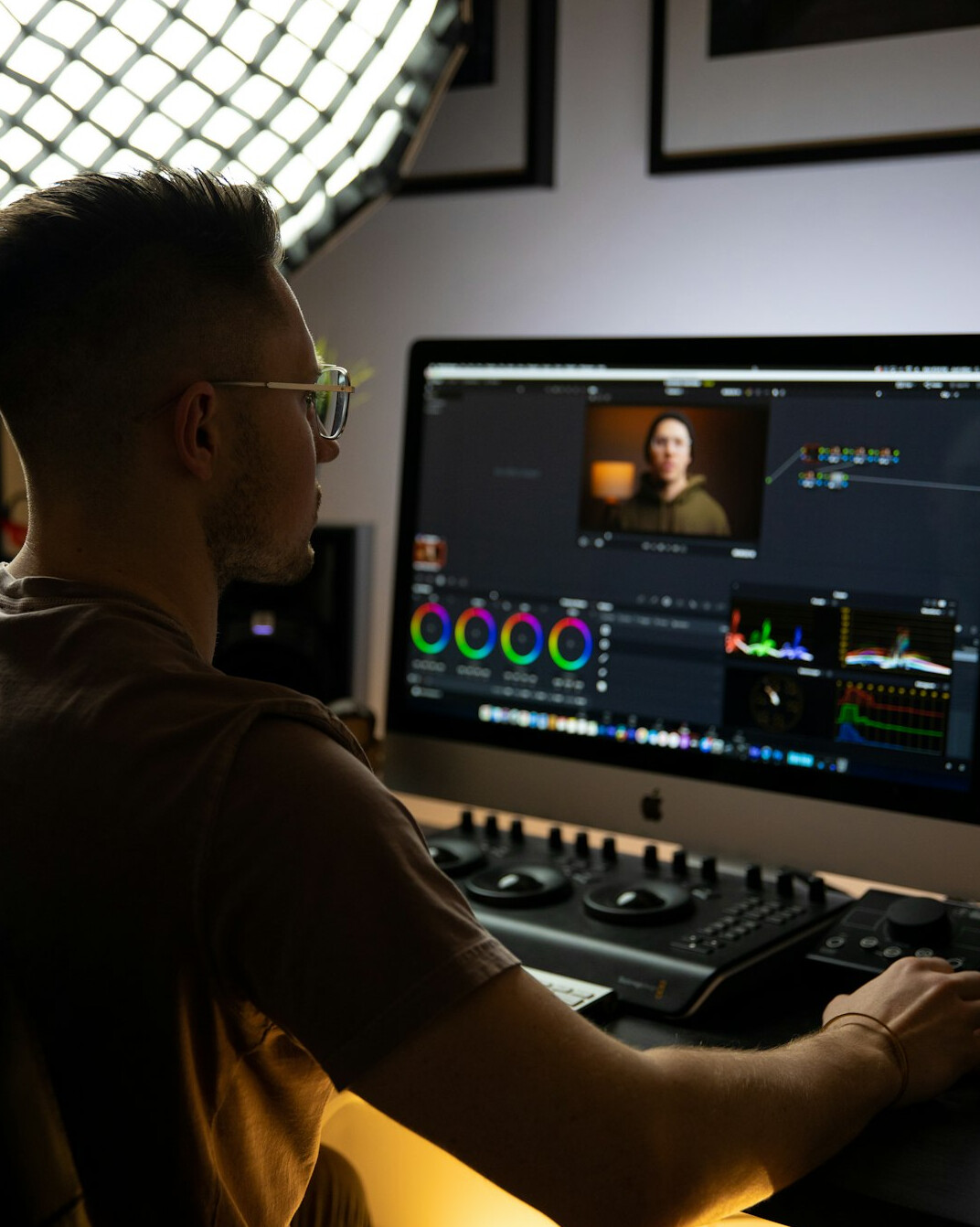 professional video editor working