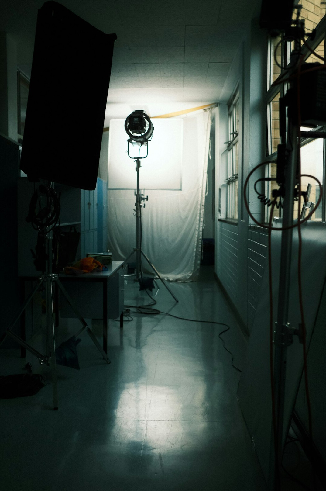 dramatic lighting on set